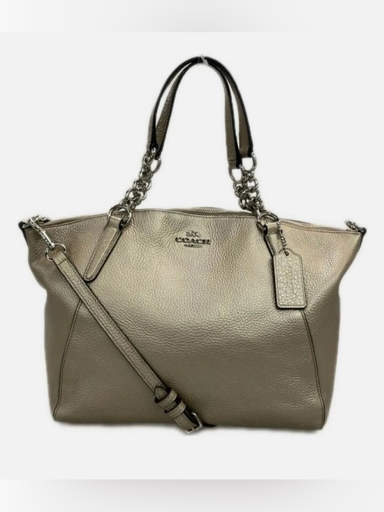 Coach Metallic Platinum Kelsey Pebbled Leather Shoulder Satchel Bag F31409